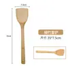 Espátula de Bambú con Mango Largo, Cuchara de Bambú para Cocinar, Utensilios de Cocina, Cuchara de Bambú, Colador Resistente a Altas Temperaturas para Freír en Cocina, Juego de Sartenes Antiadherentes