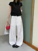 Calça Estilo "Pera" Gagd, Linho-Algodão, Emagrecimento, Caimento Relaxado, Fenda Lateral, Jeans com Barra Curva, Calça Wide Leg Feminina