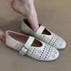 Sapatos de Salto Baixo Vazados Estilo Boêmio para Mulheres, Sapatos Perfurados com Solado Macio, Sapatos Vovó Estilo Festa, Sapatos Mary Jane Planos Estilo Francês