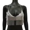 Abanico de calle Punk Hip Hop Correa Metálica Borla Chaleco Espalda Descubierta Sexy Escote Bajo Cadena Corporal Moda para Mujer