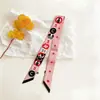 Cinta para el cabello de doble capa con estampado de letra C de longitud extendida, bufanda envolvente versátil, bufanda larga decorativa de seda para mujer