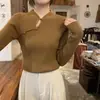 Suéter de peça única estilo nacional com gola alta parcial para mulheres outono e inverno Novo design sense nicho slim fit pullover blusa de baixo