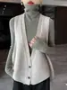 Chaleco Cardigan de Punto Grueso de Lana Pura de Siete Agujas con Cuello en V, Chaleco Irregular sin Mangas en Capas, Nuevo de Invierno 2026