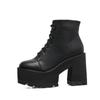 Zapatos para Mujer 2025 Primavera Nuevas Botas Cortas Tacón Grueso Suela Gruesa Aumentadas Caña Baja Correa Negra Tacón Grueso Botas Estilo Británico
