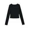 24 Nova Moda de Início de Outono Simples com Borda de Renda Gola Grande Base de Botão Camisa Slim Fit Emagrecedora Camiseta Top Versátil