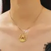 Colar Pingente Exclusivo Transfronteiriço em Aço Inoxidável Moda Europeia e Americana Corrente de Suéter Geométrica Tendência com Pedra Olho de Tigre 18K