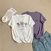 Camisa Casual Retro Estampada de Tres Osos de Manga Corta, Ligera y Transpirable de Algodón Copo de Nieve Verano Holgada Adelgazante para Mujer