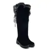 Elegantes botas de gamuza hasta la rodilla con cremallera lateral y cuello de pelo Botas de jinete Botas de algodón 34-43 Botas de comercio exterior de Amazon