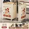 Cesto de Roupa Suja Dobrável com Rodas Estilo Creme Estampa de Desenho Animado Cesto de Armazenamento Portátil para Casa Banheiro Roupas Plástico Cesto de Lavanderia