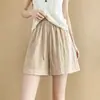 Shorts de Linho Branco para Mulheres, Estilo Fino de Verão, Novo Estilo Casual Old Money 2026, Calças de Cinco Pontos Outerwear de Perna Larga de Algodão Linho Tencel