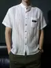 Camisa de Tencel Fresco Japonés Transpirable para Hombre con Bolsillo Manga Corta Verano Casual Texturizada Media Manga Holgada