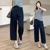 Calça de Linho Texturizada Relaxada! Calças com Corte Levemente Curvo, Modelagem Solta e Comprimento 9/10 para Passeios de Verão e Uso Casual