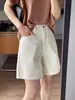 Shorts de Mezclilla Color Albaricoque para Mujer, Estilo Delgado de Verano, Cintura Alta, Holgados, Adelgazantes, Pierna Ancha, Longitud hasta la Rodilla Adecuados para Caderas Anchas y Muslos Gruesos