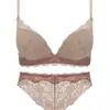 Roupa íntima de látex feminina para peito pequeno com push-up, acolchoada, ajustável, acessório de suporte para a parte superior dos seios, conjunto de sutiã de renda sexy