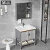 Venta al por mayor de fábrica Combinación de gabinete de baño de PVC de fibra de carbono Lavabo integrado de cerámica Lavamanos Gabinete de balcón Gabinete con espejo Modelo transfronterizo