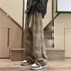 Calça Casual Tie-Dye da Moda Outono Estilo Coreano para Adolescentes, Calça Reta Solta de Veludo Cotelê Estilo Hong Kong