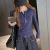 Camiseta Base Redonda de Estilo Europeo Personalizada para Mujer, Camiseta de Manga Larga de Moda de Gama Alta para Principios de Otoño Adecuada para Usar como Prenda Exterior