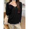 Camiseta Blanca para Mujer, Primavera 2026, Cuello en V Sencillo, Base de Color Sólido, Estilo Básico, Top Casual Holgado de Manga Larga