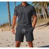 Conjunto de camisa polo masculina de verão novo para comércio exterior transfronteiriço, terno de moda versátil casual esportivo de manga curta slim fit para homens