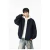 Moletom Cardigan Gola Alta Estilo Americano para Homens, Primavera e Outono, Solto Casual Versátil Retro Tendência Marca Cor Sólida Top Jaqueta com Zíper