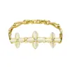 Verano Europeo y Americano Trébol de Cuatro Hojas Oro g Casa Forma de Gota Ojo de Gato Pulsera Conjunto con Diamantes Oro Rosa Exagerada Joyería de Mano para Mujeres