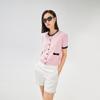 Tops de Nicho Moda de Hong Kong y Americana/Elegancia Estilo Francés Cárdigan de Punto de Manga Corta con Cuello Redondo