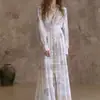 En stock: Vestido Floral Vintage Estilo Francés con Cuello en V, Mangas Abullonadas, Cintura Ceñida y Abertura, Vestido de Vacaciones Estilo Bohemio