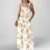 Outono de 2026 Nova Moda Casual Europeia e Americana Transfronteiriça para Mulheres Macacão Estampado Sem Mangas Gola Quadrada Wide Leg