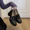 Versión de Piel de Vaca~Mocasines Redondos de Piel Genuina con Camelia para Mujer, Zapatos de Salón Retro de Tacón Alto, Hebilla Dorada, Tacón Grueso, Suela Gruesa, Zapatos Pequeños de Piel