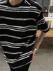 Camiseta listrada curta de manga curta estilo retrô americano preto e branco para homens, marca da moda, algodão puro, estilo casual, oversized, nova para o verão de meia manga
