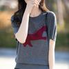 Chegada Nova Primavera e Verão 2025 Suéter de Lã Penteada Gola Redonda Camiseta de Manga Curta Feminina Tricô à Mão Pônei Camisa Base Solta