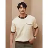 Camiseta Tricô Color Block Manga Curta Estilo Retro Americano Business para Homens, Top Casual Versátil Slim-Fit High-End Tendência