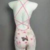 Traje de baño de una sola capa para mujer con diseño de gatito de dibujos animados, una pieza, conservador, escote bajo, cobertura alta, adecuado para el entrenamiento de chicas estudiantes