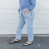 Ebay comércio exterior primavera e outono novo estilo feminino calça jeans lavada desfiada confortável para o dia a dia corte slim bolso aplicado calça pantalona moderna