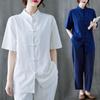 Ropa inspirada en el Zen para laicos, Botón de Medicina Tradicional China Retro Algodón y Lino Unisex Traje Tang Manga Corta Ropa de Práctica Tai Chi Sudeste Asiático