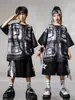 Ropa de Moda Hip-Hop para Niños Traje Negro de Manga Corta con Chaleco Falso para Niños Ropa Genial de Percusión para Actuación de Niñas