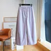 Calça balão com proteção solar~Calça casual feminina de cintura alta com cordão, modelagem solta, perna larga reta, cropped, modelo novo H072102