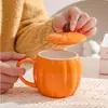 Taza de Calabaza Linda con Tapa, Taza de Cerámica a Prueba de Polvo, Vaso de Agua para Oficina, Taza de Café Creativa, Taza de Regalo para Fiestas