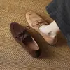 Primeiro Encontro Ji Le Sapatos Baixos Femininos 2026 Primavera e Outono Solado Macio Cadarço Camurça Mocassins
