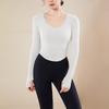 Ropa de Yoga Acanalada Nude Ajustada Manga Larga con Almohadilla en el Pecho Cuello U Ropa Exterior para Correr Fitness Deportes Top Otoño e Invierno