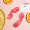 Bebê aprendendo a comer colher treinamento garfo colher sensível à temperatura cabo curto autoaprendizagem comida suplemento alimentar infantil cotovelo
