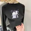 Ropa interior básica forrada de forro polar para niñas, top de otoño para niños, camiseta elegante de manga larga con estampado de dibujos animados para otoño e invierno
