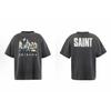 (Alta qualidade) Saint Michael Marca Americana de Moda Urbana Camiseta Vintage Lavada e Desgastada de Manga Curta para Homens
