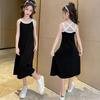 Vestido tipo chaleco de verano para niña, sin mangas, nuevo vestido con falda tipo tirantes para niña, estilo coreano, estilo occidental, sin espalda.