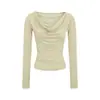 Camiseta de Manga Larga Estilo Coreano Verde Menta Puro Deseo Mangas Murciélago para Mujer Diseño de Otoño Sentido de Nicho Ajuste Delgado Capa Interior Top Básico