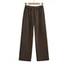 Calça Reta de Perna Larga Elegante com Forro de Lã Outono Calça de Outono Elástica de Cintura Alta Cor Lisa com Cadarço Calça Esportiva Casual para Mulheres