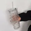 Copo de Vidro Transparente de Alta Qualidade para Café Gelado, Americano, Latte com Grande Capacidade e Tampa, Copo com Canudo para Uso no Escritório
