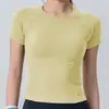 Top deportivo ligero y fresco de verano para mujer, camiseta corta de cuello redondo, ropa de fitness sexy ajustada, camiseta moderna de secado rápido