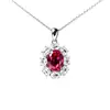 Colar feminino europeu e americano transfronteiriço em prata S925, formato oval, rubi cultivado em laboratório, girassol com cravação de diamantes, estilo Princesa Diana, luxo leve para banquetes