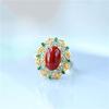 Plata esterlina 925 con incrustaciones de rubí del sur cloisonné superficie de huevo No. Anillo abierto ajustable estilo palaciego de 8 anillos joyería de plata